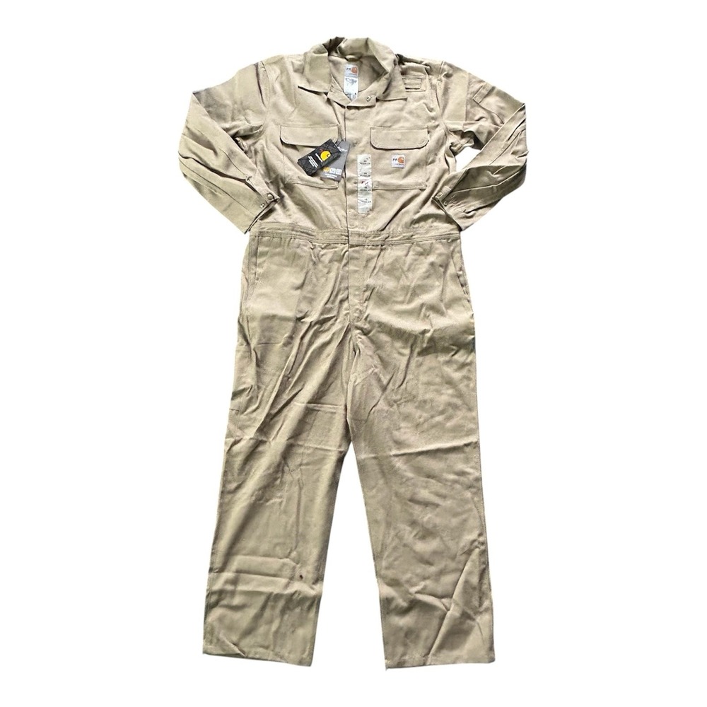 Carhartt FR Coveralls Mens 46 Regular Beige 100% Cotton Flame Resistant Workwear